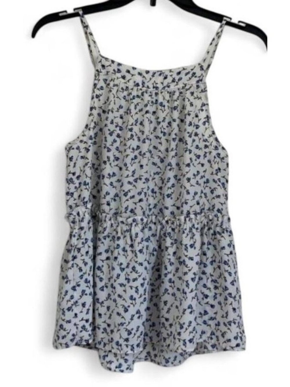 Sienna Sky Womens XS Floral Babydoll Tank Top White Blue Tie Back Cami Peplum